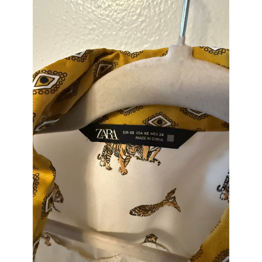 Zara tiger blouse contrast collar button up XS boxy oversize fit loose funky fun - Picture 4 of 8